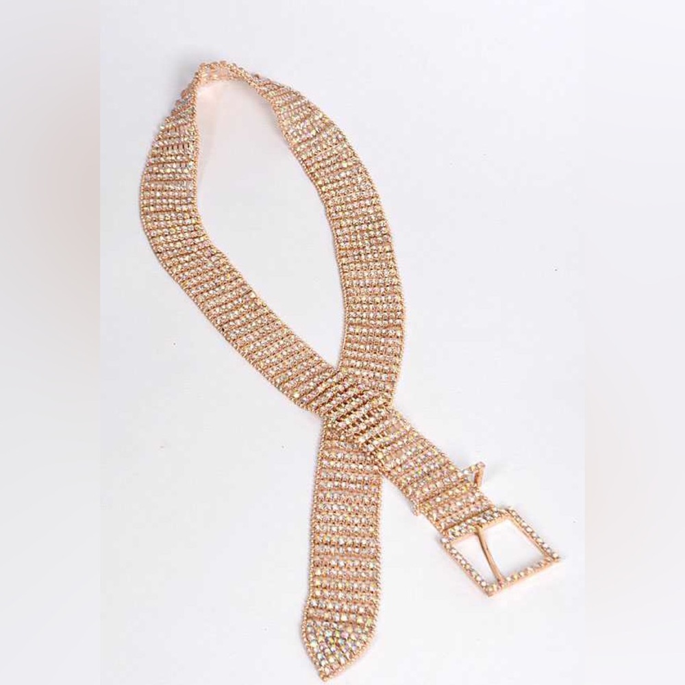 Gold or Silver Rhinestone Chain Statement Belt - Picture 4 of 5